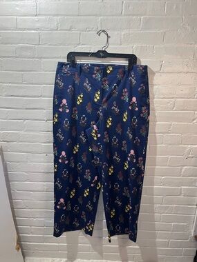 Talbots Navy Floral Wide-Leg Pants with Pink & Yellow Accents